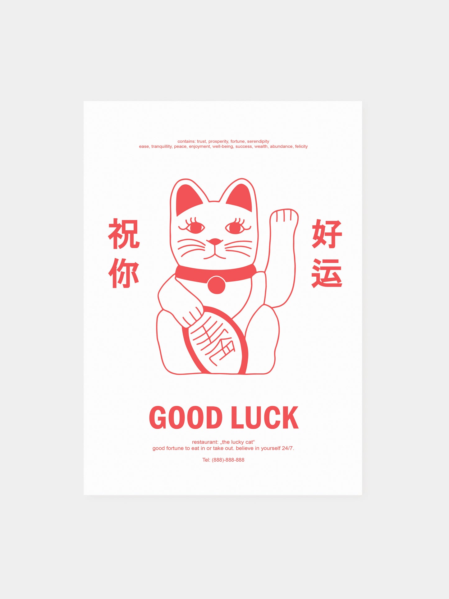 Postcard 'the lucky cat' red